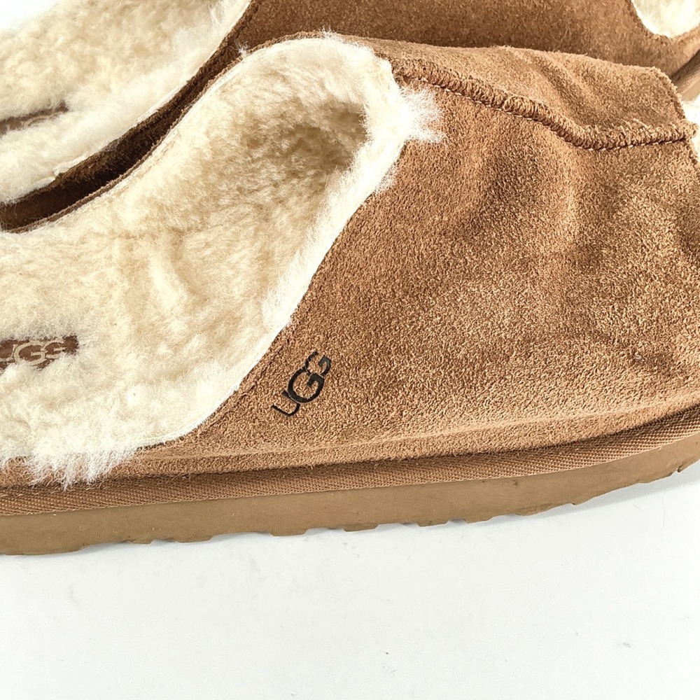 UGG Womens Size 11 Open Toe Chestnut Suede Sheepskin Slides Greenport Slippers - Picture 10 of 11